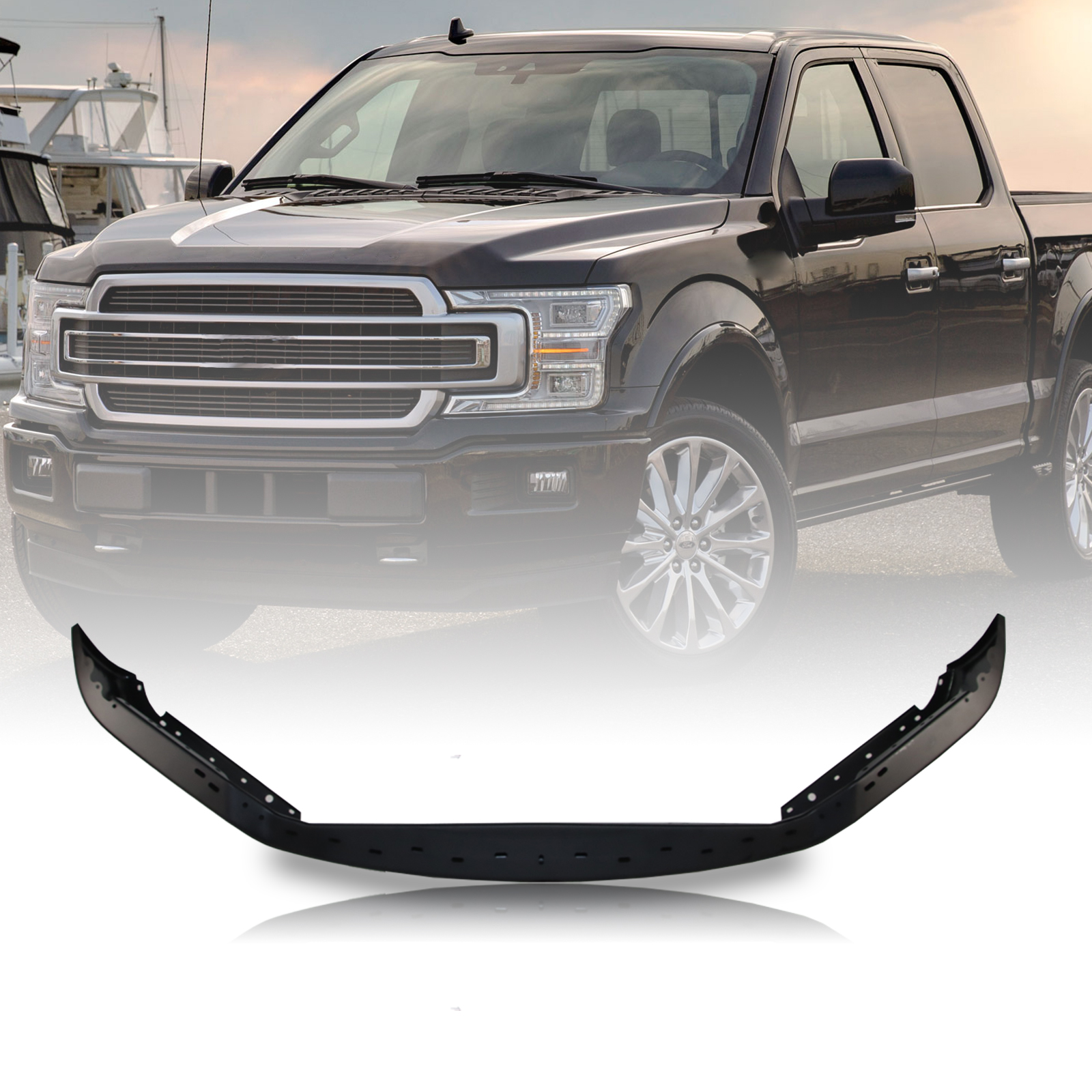 Steel Front Bumper For 2018-2020 Ford F-150 W/Fog Light Holes Black