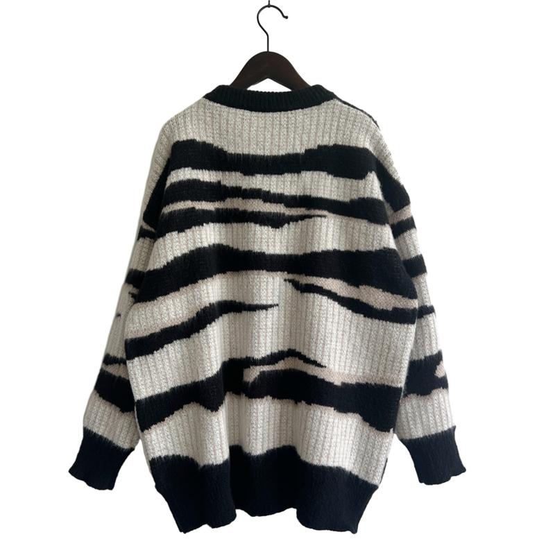 Women Casual Sweater Stripes High Neck Knitted Jumper Loose Fit Pullover Long Sleeve